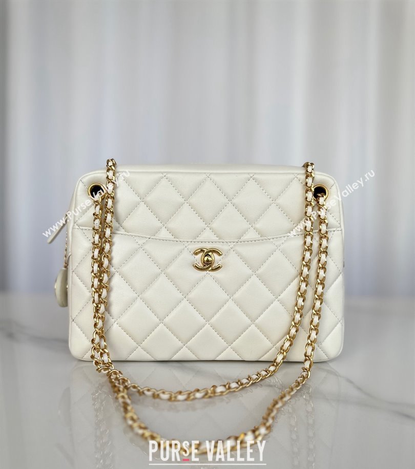 Chanel Shiny Lambskin Medium Camera Case bag White 2024 AS5187 (yezi-241107056)