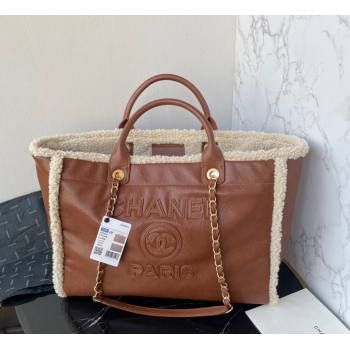 Chanel Shearling Lambskin Large Shopping Bag A66941 Brown/Beige 2024 (yezi-241107017)