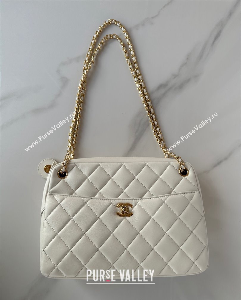 Chanel Shiny Lambskin Medium Camera Case bag White 2024 AS5187 (yezi-241107056)