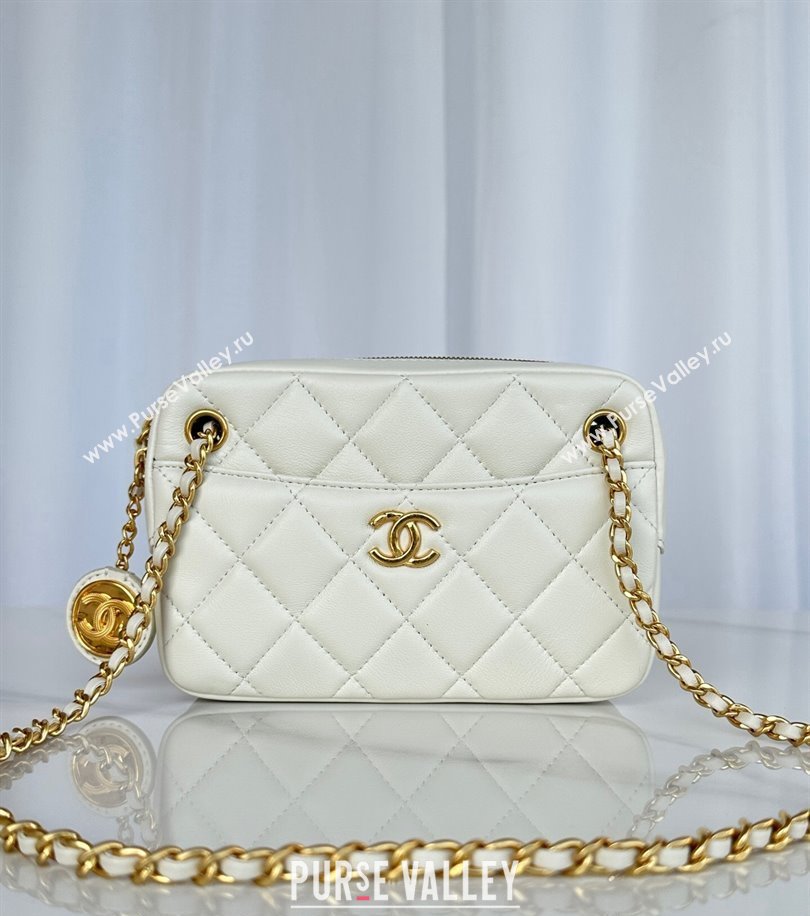 Chanel Shiny Lambskin Mini Camera Case bag White 2024 AS5190 (yezi-241107059)