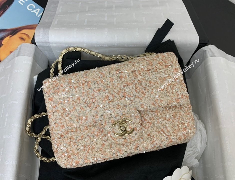 Chanel Sequins Mini Flap Evening Bag Beige/Orange 2024 AS4297 (yezi-241107066)