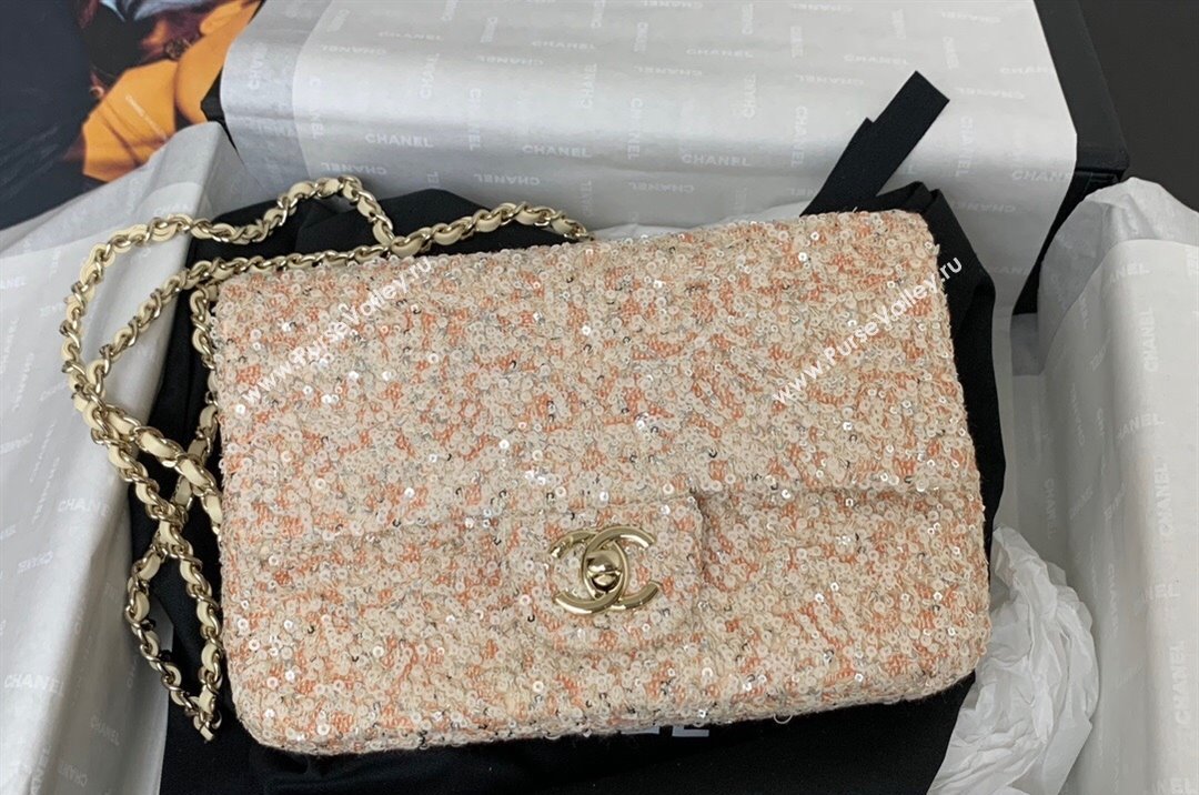 Chanel Sequins Mini Flap Evening Bag Beige/Orange 2024 AS4297 (yezi-241107066)