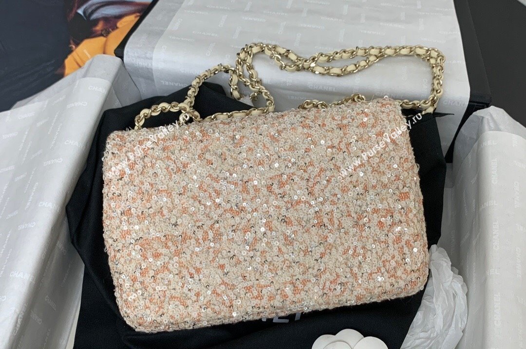 Chanel Sequins Mini Flap Evening Bag Beige/Orange 2024 AS4297 (yezi-241107066)