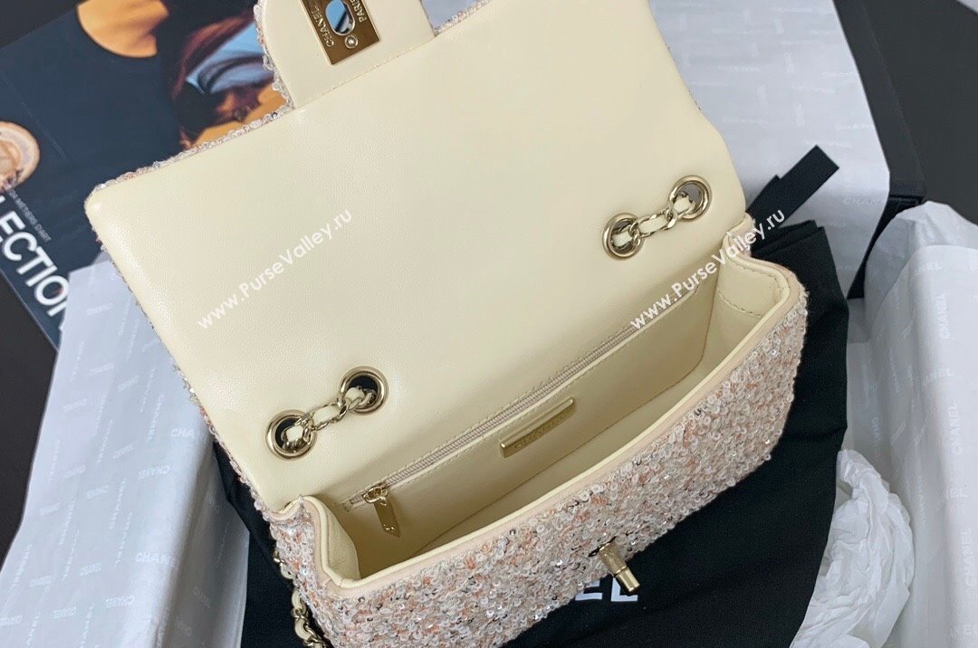 Chanel Sequins Mini Flap Evening Bag Beige/Orange 2024 AS4297 (yezi-241107066)