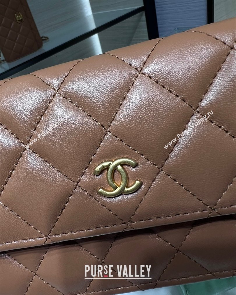 Chanel Lambskin Phone Holder with Chain and Gold-Tone Ball AP3071 Brown 2024 (yezi-241107070)