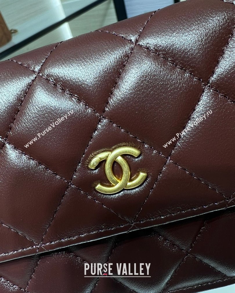 Chanel Lambskin Phone Holder with Chain and Gold-Tone Ball AP3071 Dark Burgundy 2024 (yezi-241107071)