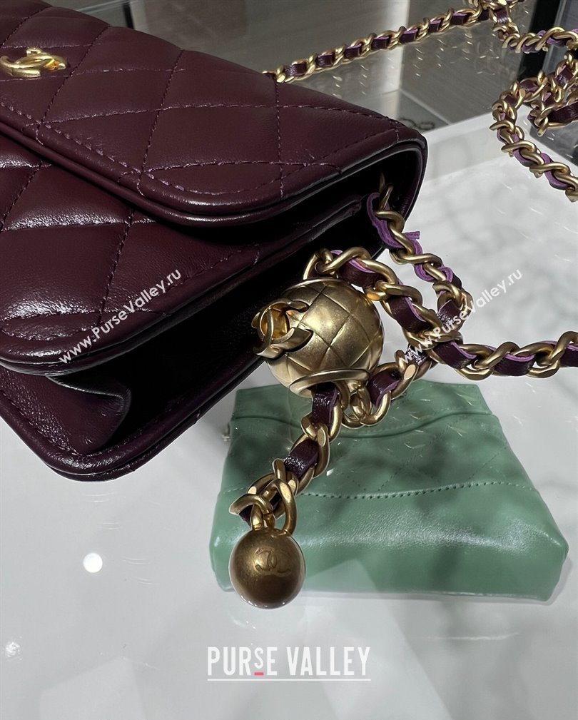 Chanel Lambskin Phone Holder with Chain and Gold-Tone Ball AP3071 Dark Burgundy 2024 (yezi-241107071)