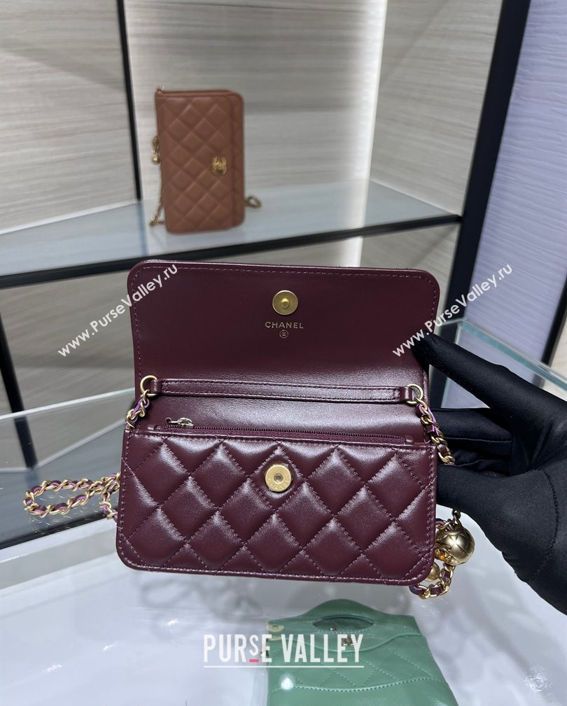 Chanel Lambskin Phone Holder with Chain and Gold-Tone Ball AP3071 Dark Burgundy 2024 (yezi-241107071)