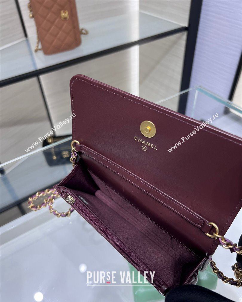 Chanel Lambskin Phone Holder with Chain and Gold-Tone Ball AP3071 Dark Burgundy 2024 (yezi-241107071)