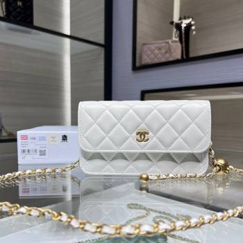 Chanel Lambskin Phone Holder with Chain and Gold-Tone Ball AP3071 White 2024 (yezi-241107072)