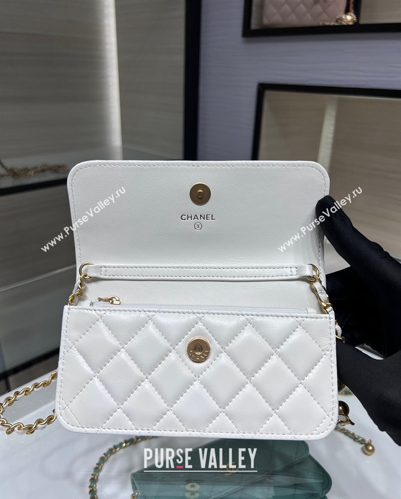 Chanel Lambskin Phone Holder with Chain and Gold-Tone Ball AP3071 White 2024 (yezi-241107072)