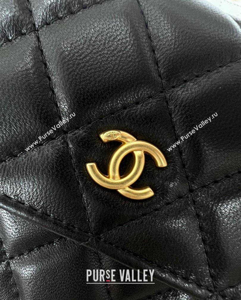 Chanel Lambskin Phone Holder with Chain and Gold-Tone Ball AP3071 Black 2024 (yezi-241107073)