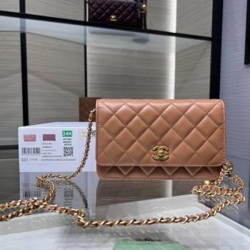 Chanel Lambskin Wallet on Chain WOC with Gold-Tone Ball AP1450 Brown 2024 (yezi-241107074)