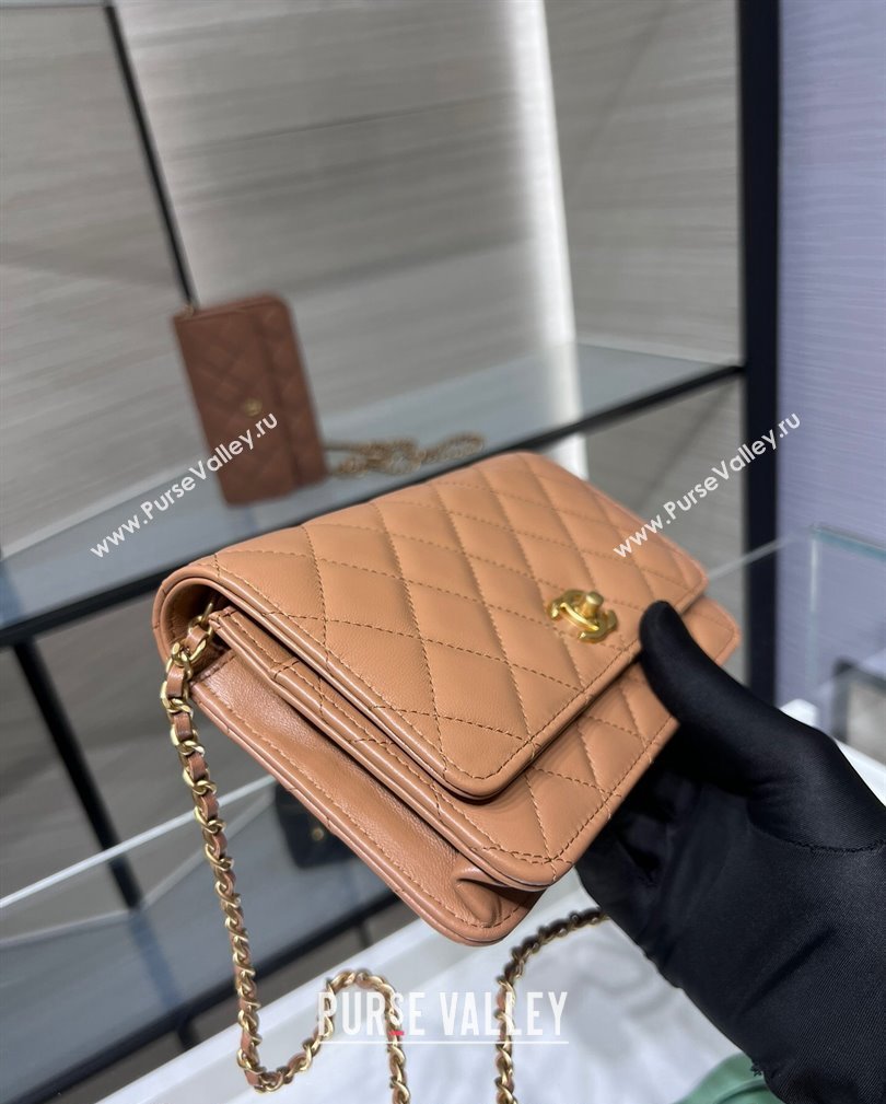 Chanel Lambskin Wallet on Chain WOC with Gold-Tone Ball AP1450 Brown 2024 (yezi-241107074)