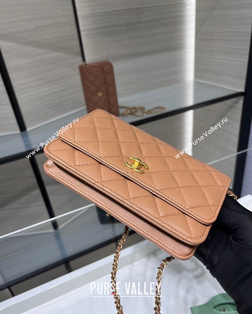 Chanel Lambskin Wallet on Chain WOC with Gold-Tone Ball AP1450 Brown 2024 (yezi-241107074)