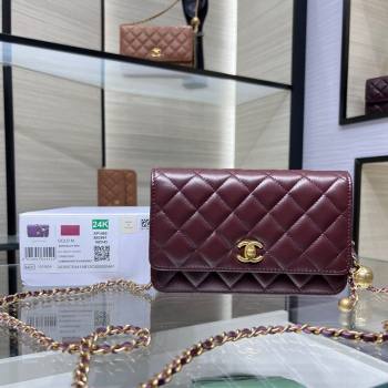 Chanel Lambskin Wallet on Chain WOC with Gold-Tone Ball AP1450 Dark Burgundy 2024 (yezi-241107075)