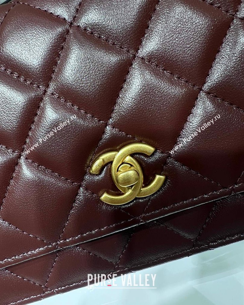 Chanel Lambskin Wallet on Chain WOC with Gold-Tone Ball AP1450 Dark Burgundy 2024 (yezi-241107075)