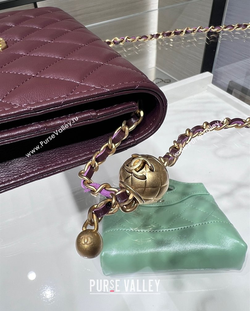 Chanel Lambskin Wallet on Chain WOC with Gold-Tone Ball AP1450 Dark Burgundy 2024 (yezi-241107075)