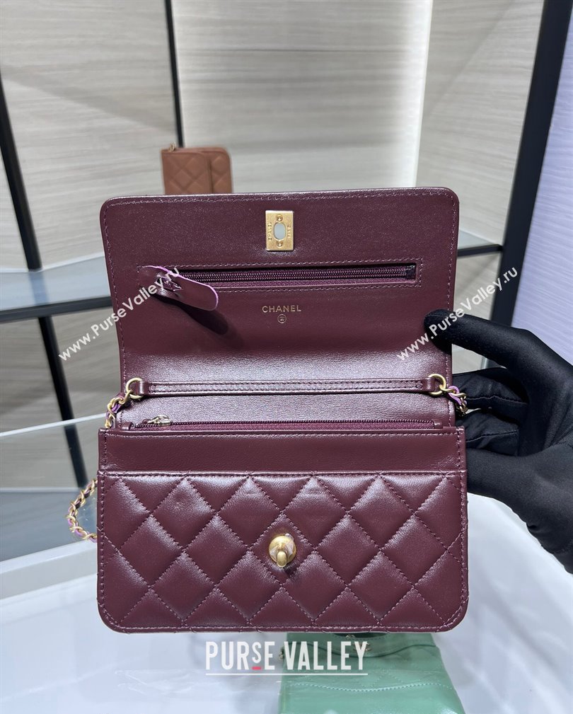 Chanel Lambskin Wallet on Chain WOC with Gold-Tone Ball AP1450 Dark Burgundy 2024 (yezi-241107075)