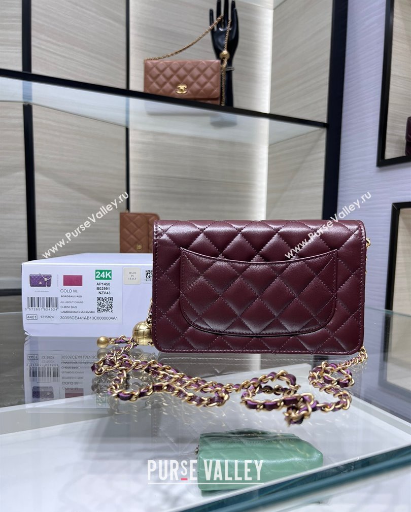 Chanel Lambskin Wallet on Chain WOC with Gold-Tone Ball AP1450 Dark Burgundy 2024 (yezi-241107075)