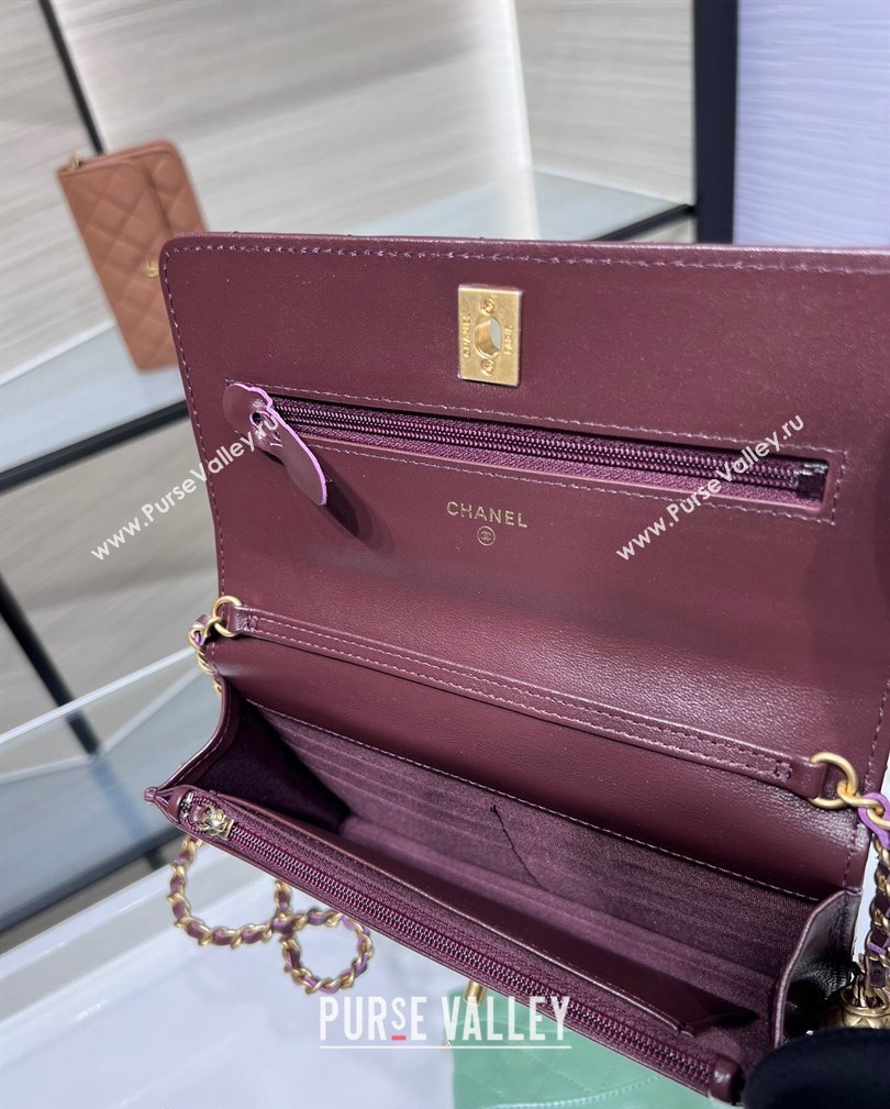 Chanel Lambskin Wallet on Chain WOC with Gold-Tone Ball AP1450 Dark Burgundy 2024 (yezi-241107075)