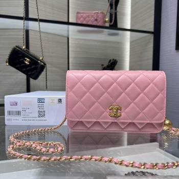 Chanel Lambskin Wallet on Chain WOC with Gold-Tone Ball AP1450 Light Pink 2024 (yezi-241107076)