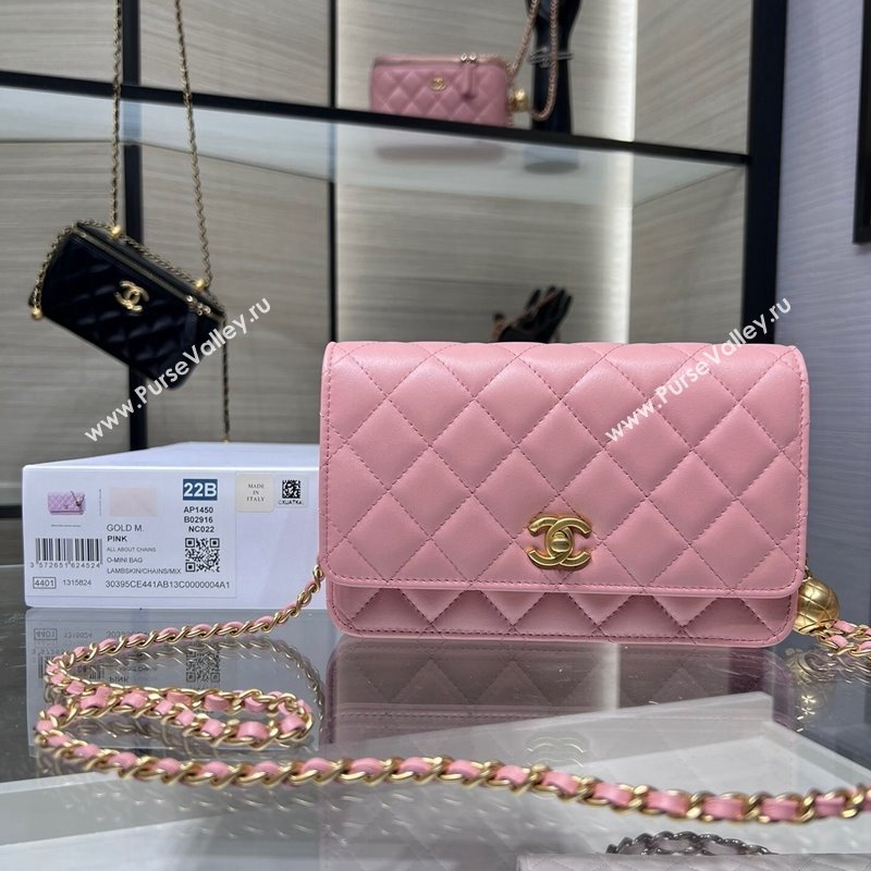 Chanel Lambskin Wallet on Chain WOC with Gold-Tone Ball AP1450 Light Pink 2024 (yezi-241107076)