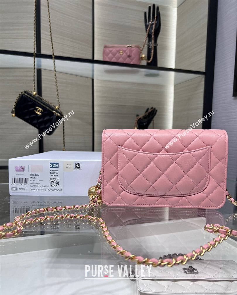 Chanel Lambskin Wallet on Chain WOC with Gold-Tone Ball AP1450 Light Pink 2024 (yezi-241107076)