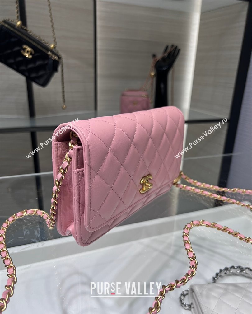 Chanel Lambskin Wallet on Chain WOC with Gold-Tone Ball AP1450 Light Pink 2024 (yezi-241107076)