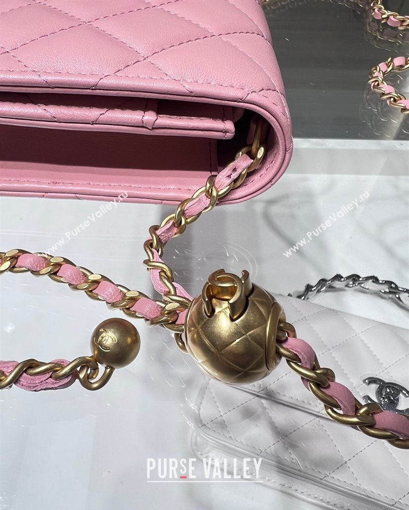 Chanel Lambskin Wallet on Chain WOC with Gold-Tone Ball AP1450 Light Pink 2024 (yezi-241107076)