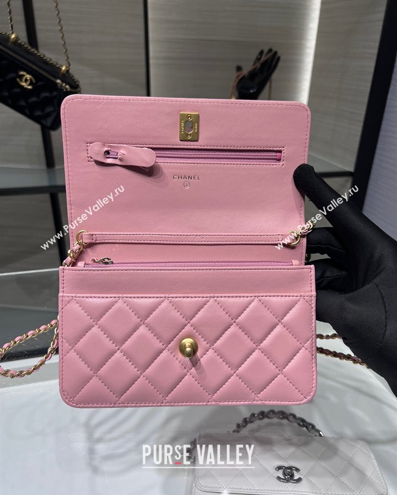 Chanel Lambskin Wallet on Chain WOC with Gold-Tone Ball AP1450 Light Pink 2024 (yezi-241107076)