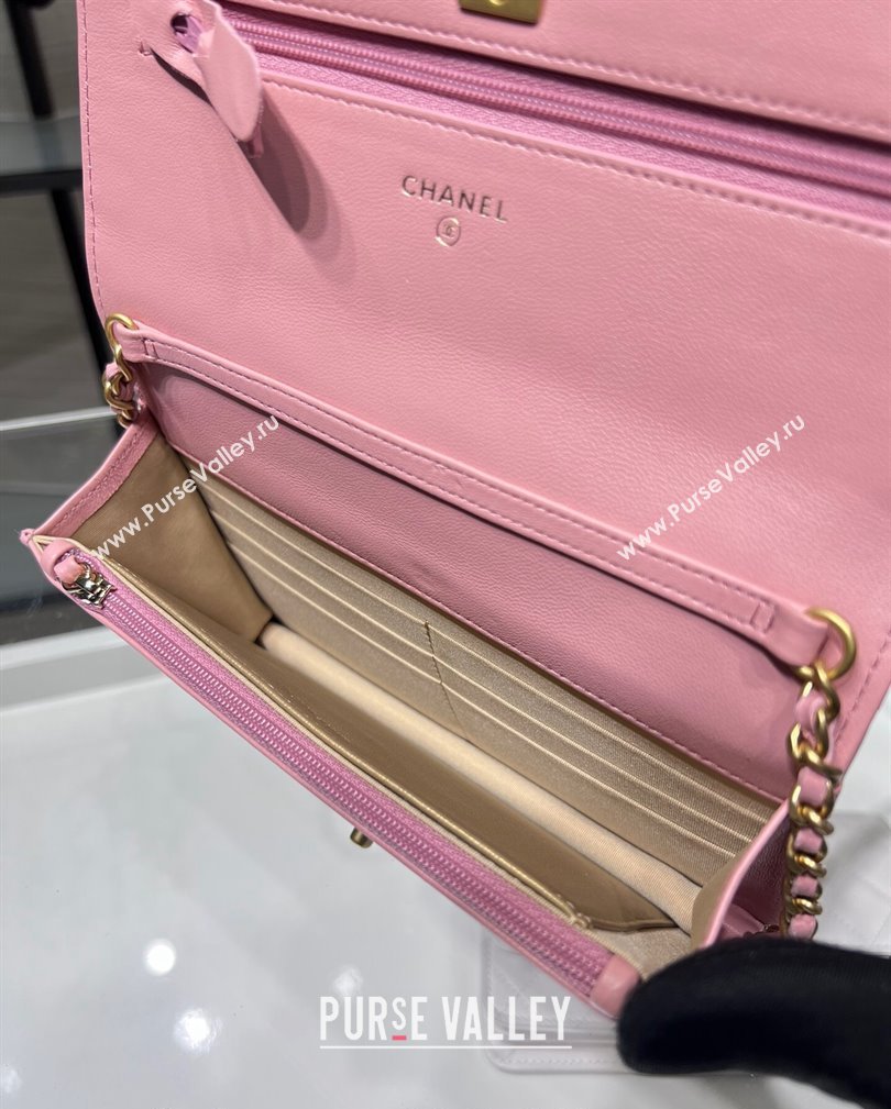 Chanel Lambskin Wallet on Chain WOC with Gold-Tone Ball AP1450 Light Pink 2024 (yezi-241107076)