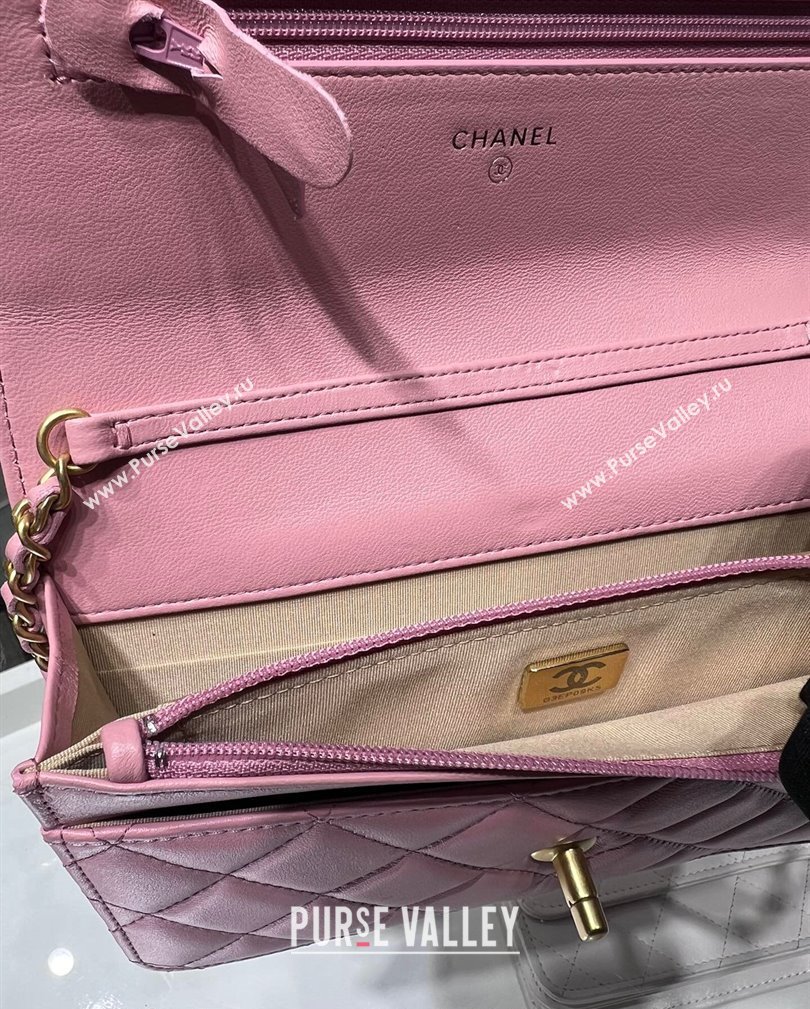 Chanel Lambskin Wallet on Chain WOC with Gold-Tone Ball AP1450 Light Pink 2024 (yezi-241107076)