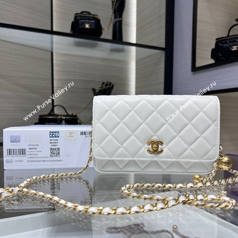 Chanel Lambskin Wallet on Chain WOC with Gold-Tone Ball AP1450 White 2024 (yezi-241107077)