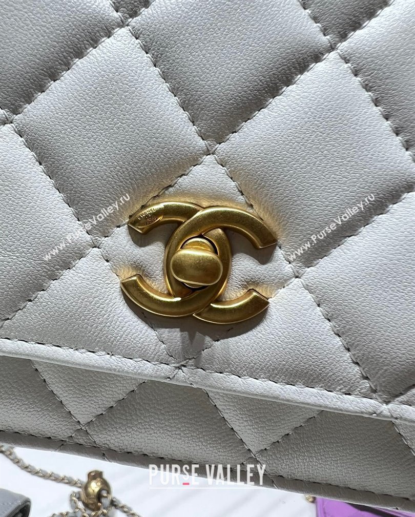 Chanel Lambskin Wallet on Chain WOC with Gold-Tone Ball AP1450 White 2024 (yezi-241107077)