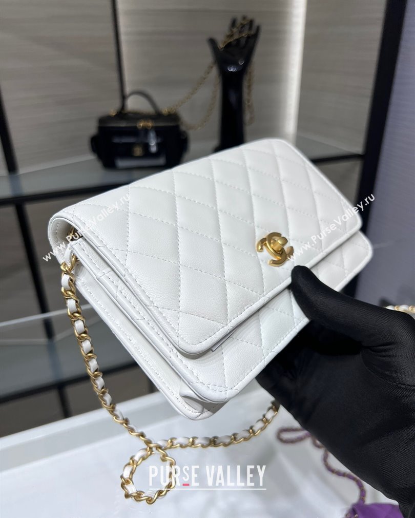 Chanel Lambskin Wallet on Chain WOC with Gold-Tone Ball AP1450 White 2024 (yezi-241107077)