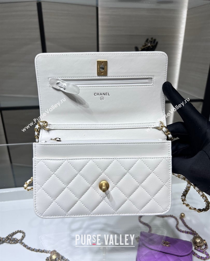 Chanel Lambskin Wallet on Chain WOC with Gold-Tone Ball AP1450 White 2024 (yezi-241107077)