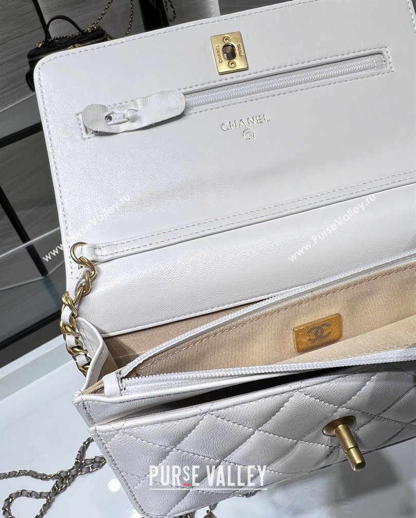 Chanel Lambskin Wallet on Chain WOC with Gold-Tone Ball AP1450 White 2024 (yezi-241107077)