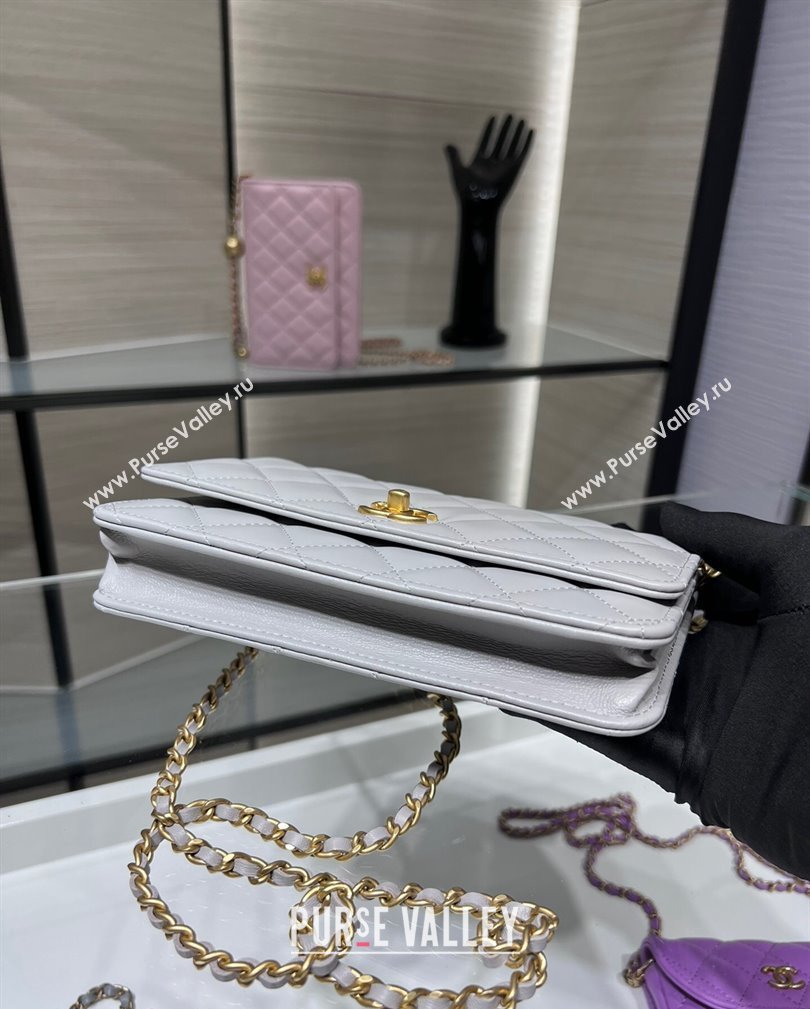 Chanel Lambskin Wallet on Chain WOC with Gold-Tone Ball AP1450 Light Grey 2024 (yezi-241107078)