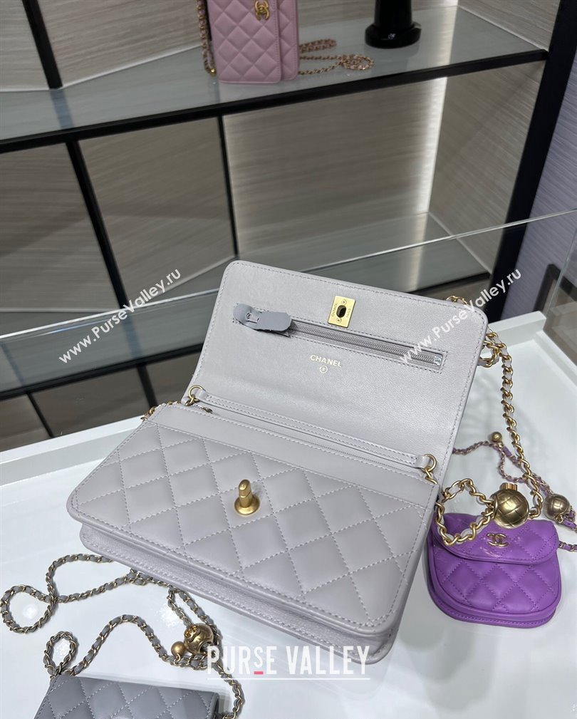 Chanel Lambskin Wallet on Chain WOC with Gold-Tone Ball AP1450 Light Grey 2024 (yezi-241107078)