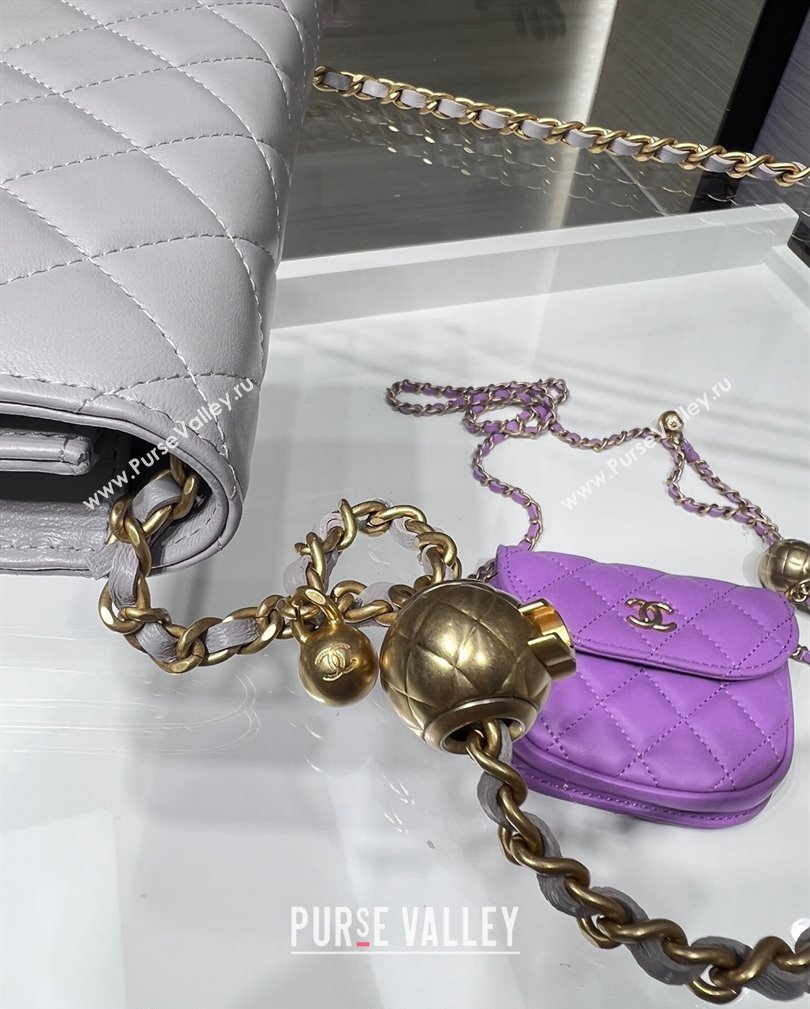 Chanel Lambskin Wallet on Chain WOC with Gold-Tone Ball AP1450 Light Grey 2024 (yezi-241107078)