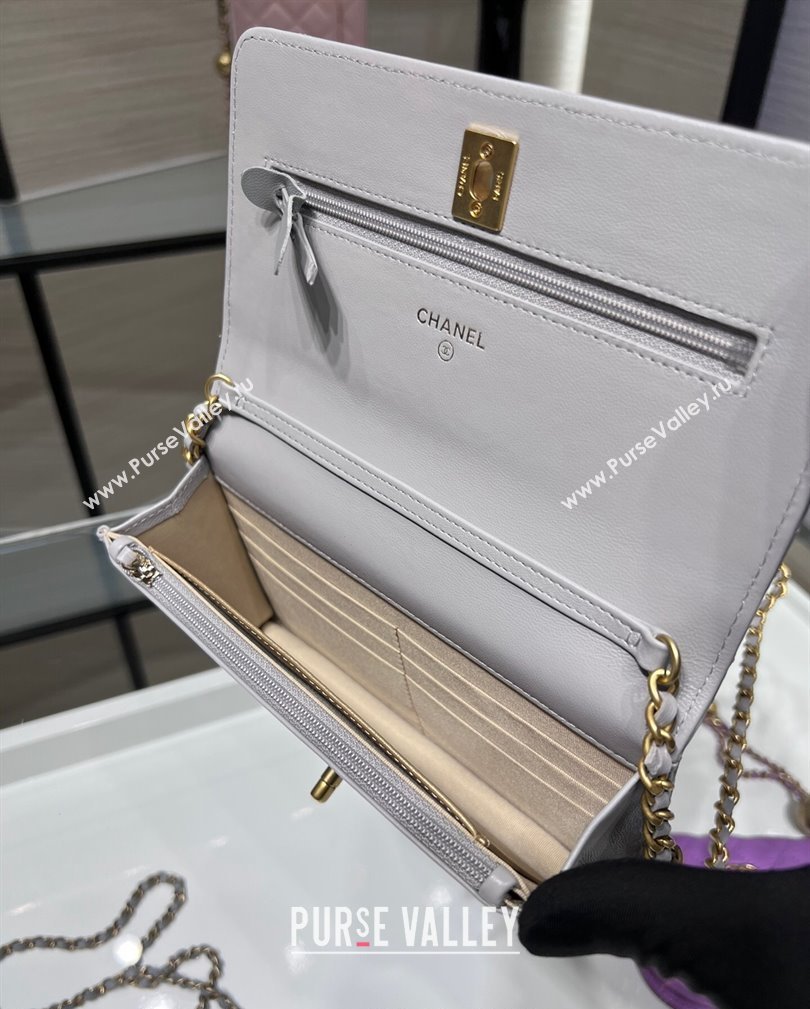 Chanel Lambskin Wallet on Chain WOC with Gold-Tone Ball AP1450 Light Grey 2024 (yezi-241107078)