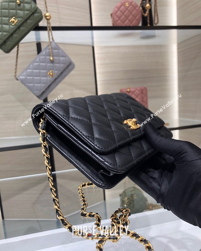 Chanel Lambskin Wallet on Chain WOC with Gold-Tone Ball AP1450 Black 2024 (yezi-241107079)