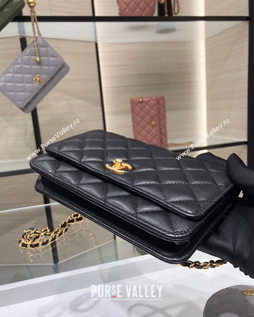 Chanel Lambskin Wallet on Chain WOC with Gold-Tone Ball AP1450 Black 2024 (yezi-241107079)