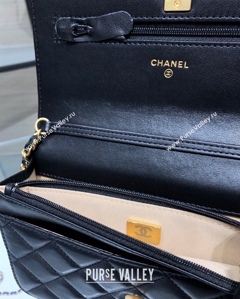 Chanel Lambskin Wallet on Chain WOC with Gold-Tone Ball AP1450 Black 2024 (yezi-241107079)