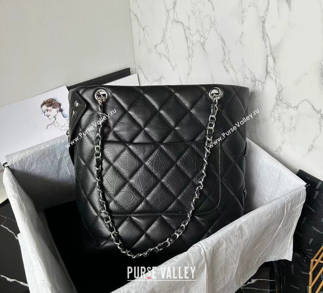 Chanel Lambskin Bucket Bag Black 2024 A25168 (yezi-241107020)