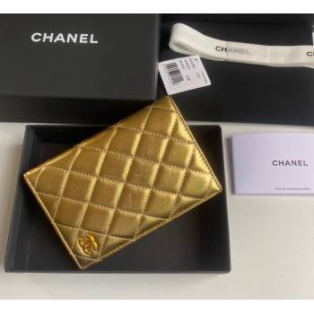 Chanel Metallic Calfskin Passport Cover Gold 2024 A80385 (yezi-241107087)