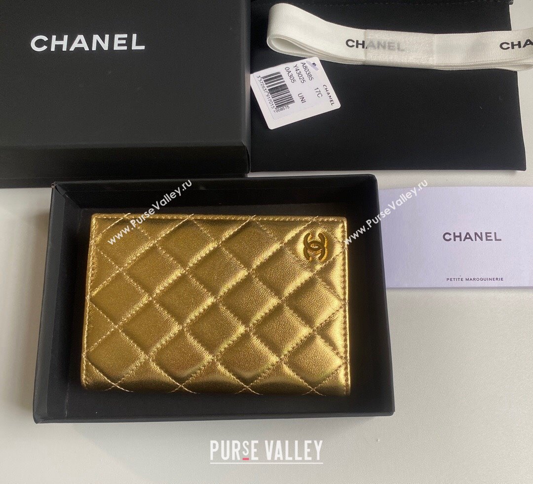 Chanel Metallic Calfskin Passport Cover Gold 2024 A80385 (yezi-241107087)