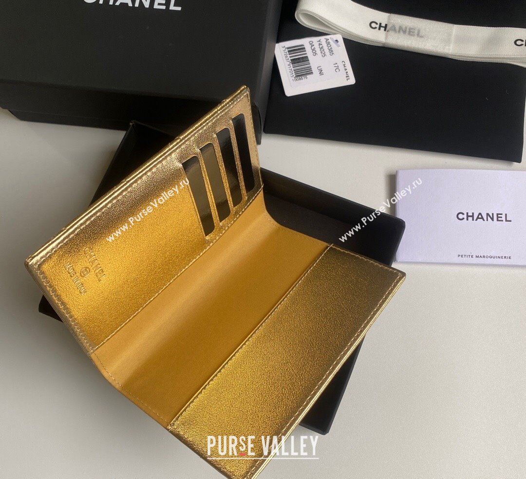 Chanel Metallic Calfskin Passport Cover Gold 2024 A80385 (yezi-241107087)