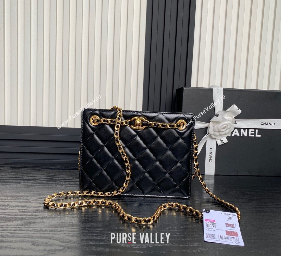 Chanel Shiny Lambskin Small Shopping Bag with CC Stud Chain Black 2024 AS5204 (yezi-241107116)